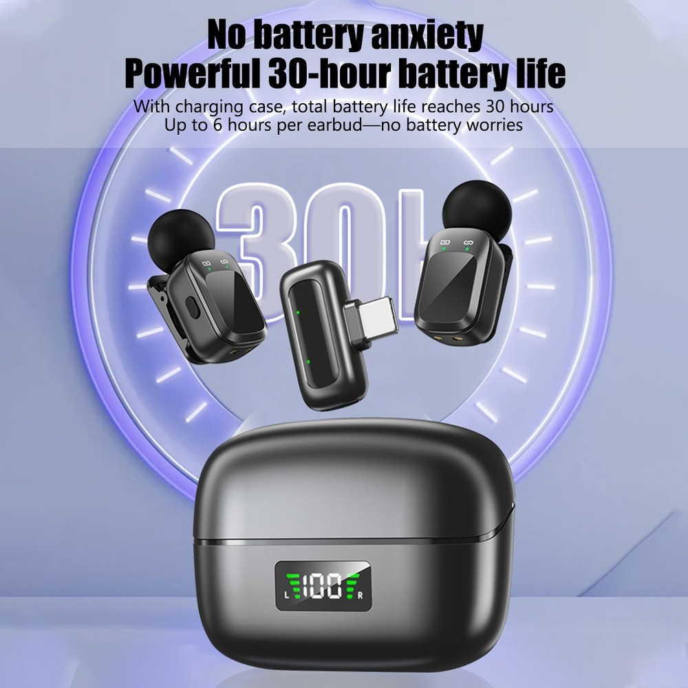 Wireless Microphone Mini Mic for iPhone/Android Phone, LED Display Lavalier Mic-