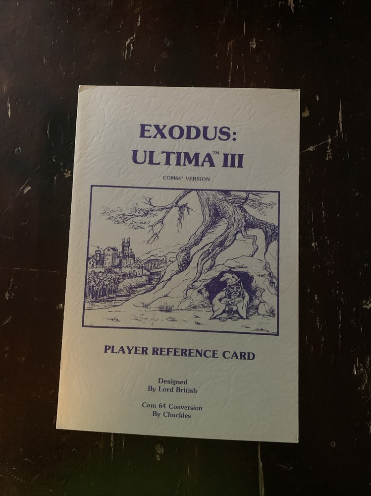 Ultima III Exodus Player Reference Card Only For Commodore 64