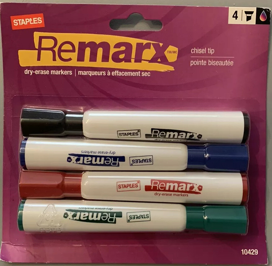 Staples® Remarx Dry-erase Markers, Chisel Tip, Assorted, 4/pack