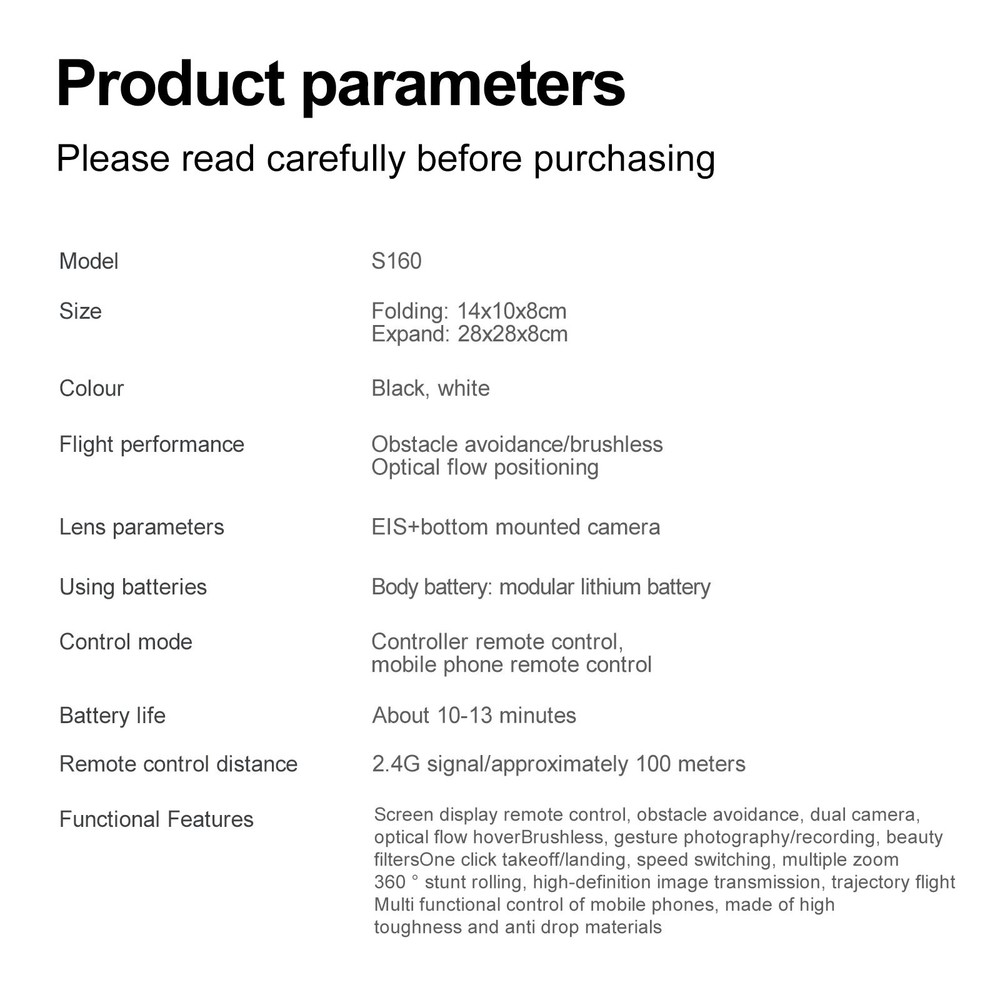 Drone WIFI FPV 4K Dual Camera Obstacle Avoidance Remote Control with Screen S160