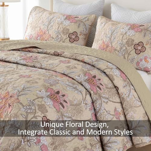 Floral Quilt Set Size Botanical Bedspread Bedding Sets Soft Queen Khaki