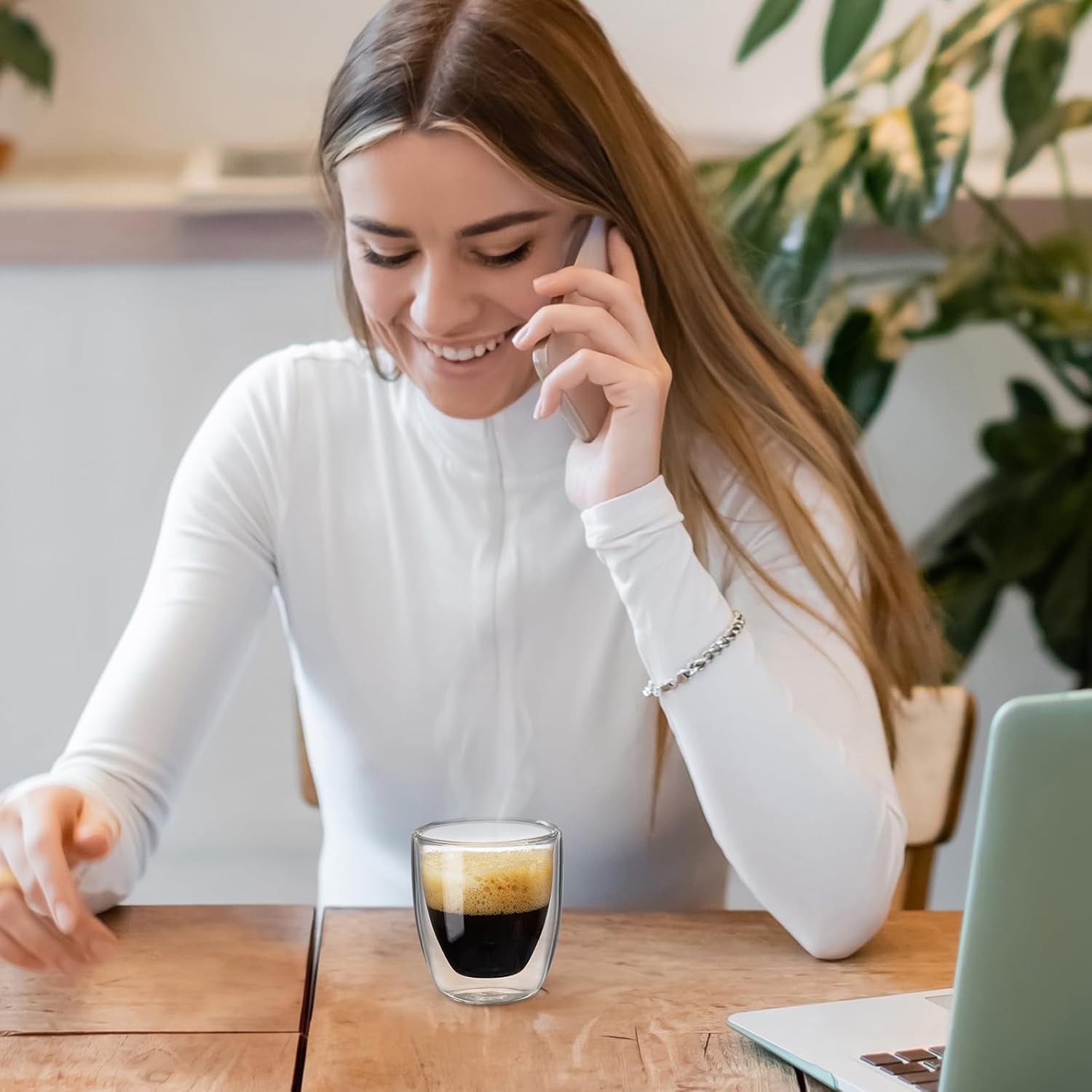 Double Walled Espresso Cups Set of 4 (50% Thicker), 3 Ounce Clear Expresso Coffe