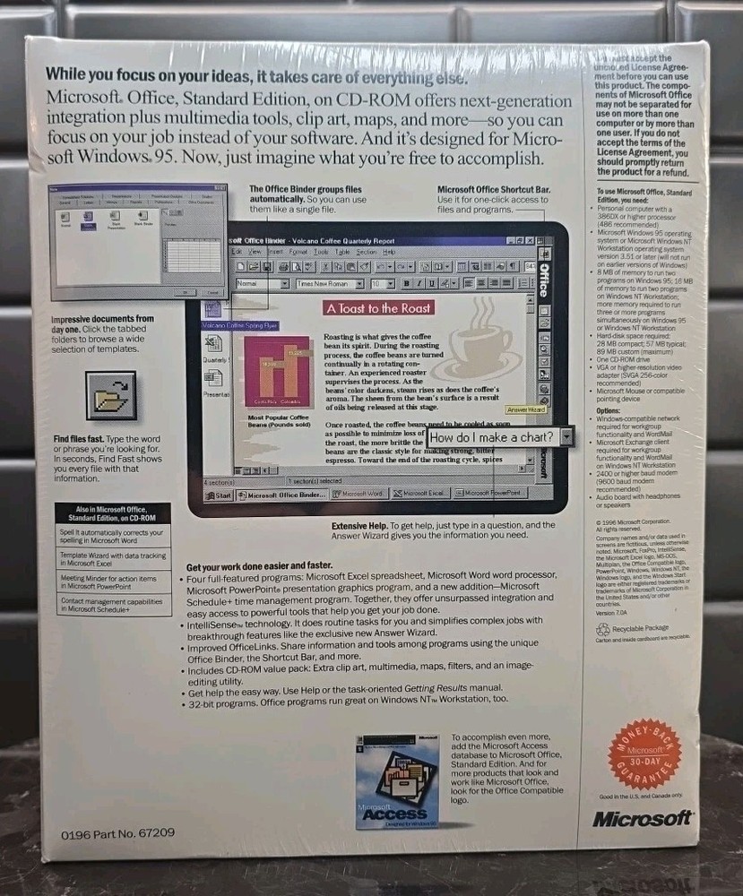 Microsoft Office Standard Windows 95 Upgrade CD-ROM 1996 PC Software Sealed