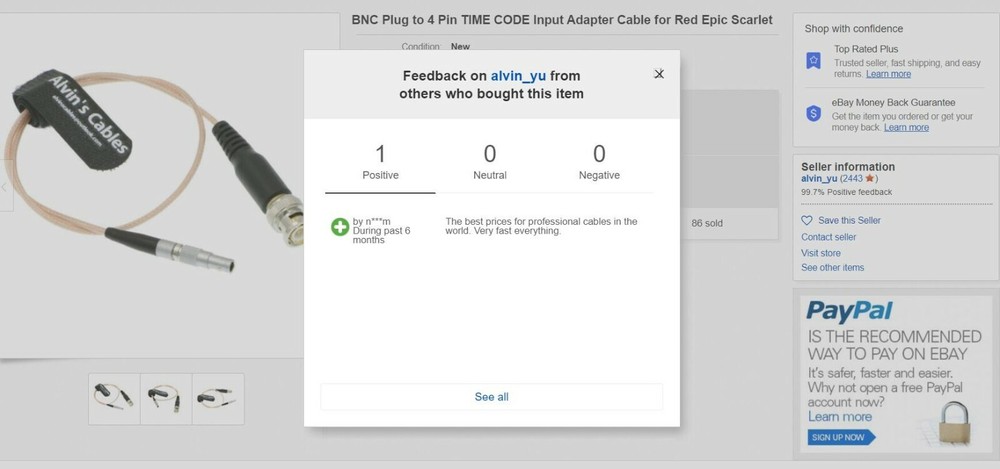 BNC Plug to 4 Pin TIME CODE Input Adapter Cable for Red Epic Scarlet