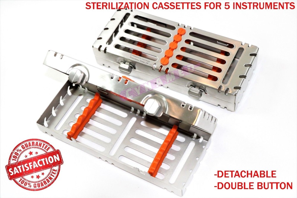 2 GERMAN RACKS STERILIZATION TRAYS FOR 5 INSTRUMENTS DOUBLE BUTTONS DETACHABLE