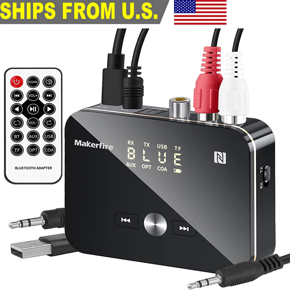 Bluetooth 5.0 Receiver Transmitter Wireless 3.5mm AUX NFC to 2 RCA Audio Adapter