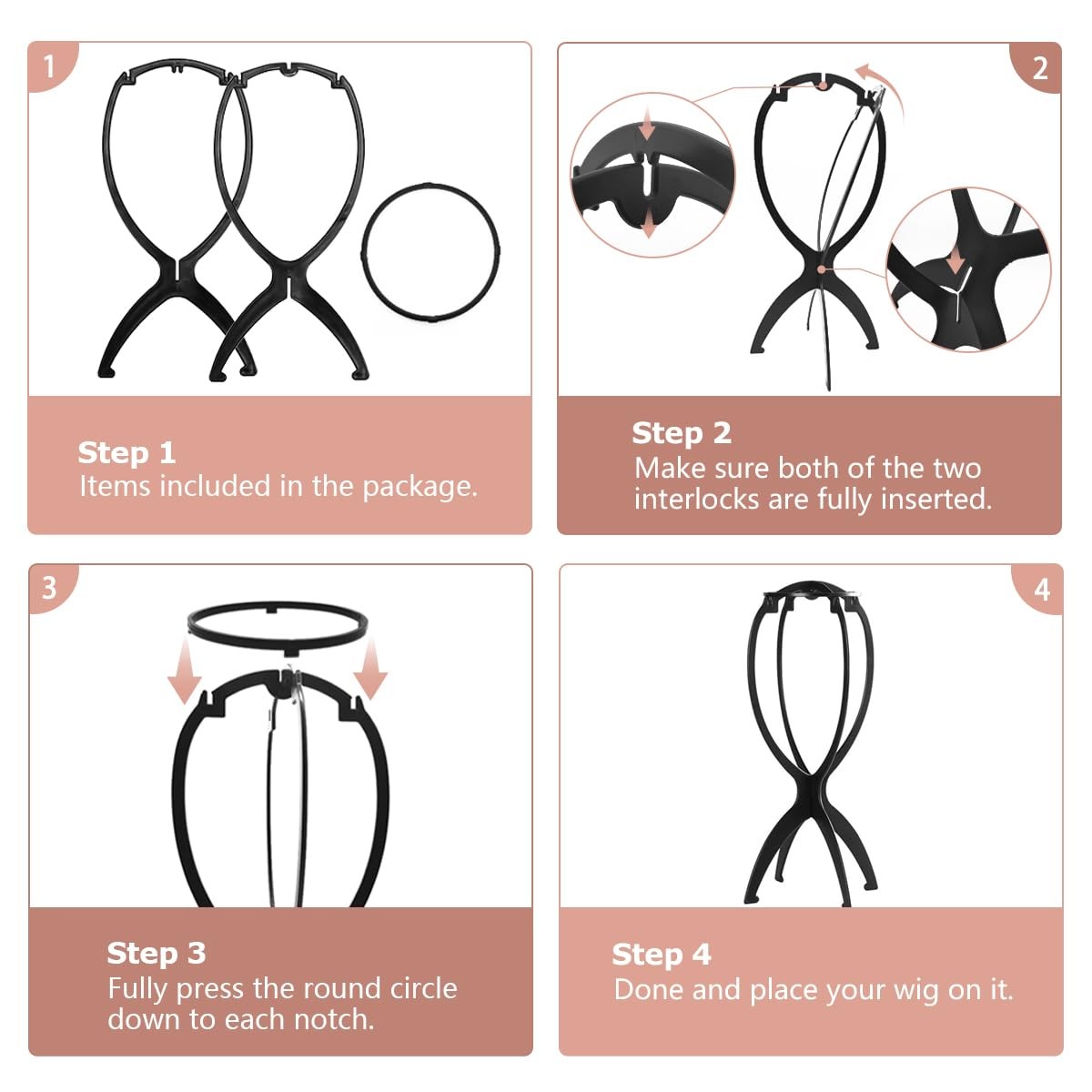 Wig Stand, Wig Head Stand, Wig Holder for Multiple Wigs, Black, 3 Pack