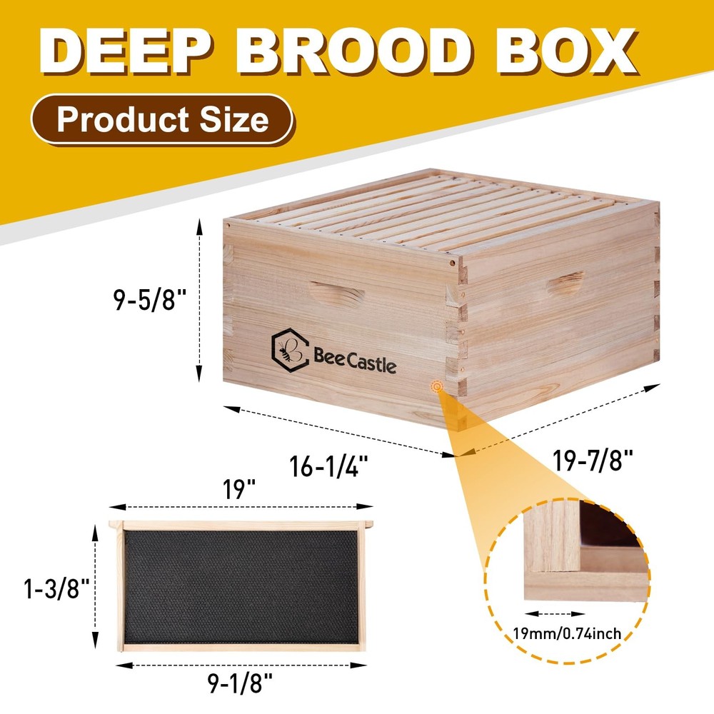 10 Frame Deep Brood Bee Hive Box, Langstroth Honey Bee Hive Include Beehive F...