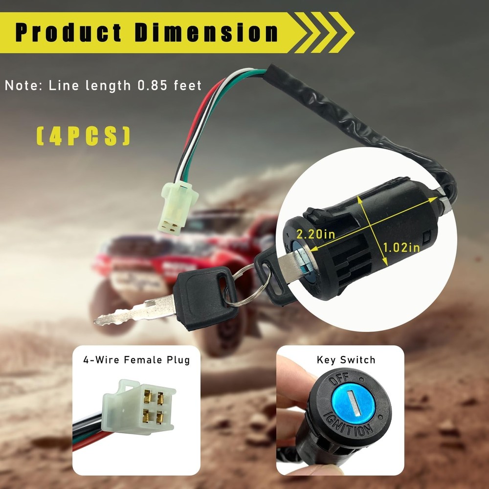 4 PCS Motorcycle Ignition Switch, 4 Wire Pin Ignition Switch with 2 Keys, Key...