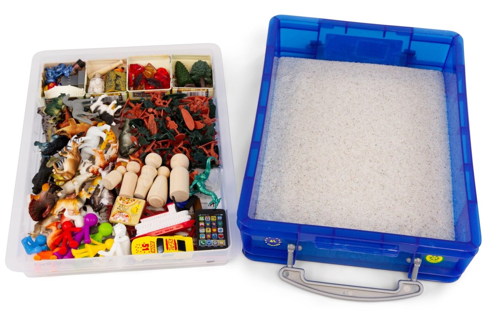 PTS Games Play Therapy Supply Basic Portable Sand Tray Starter Small, Blue