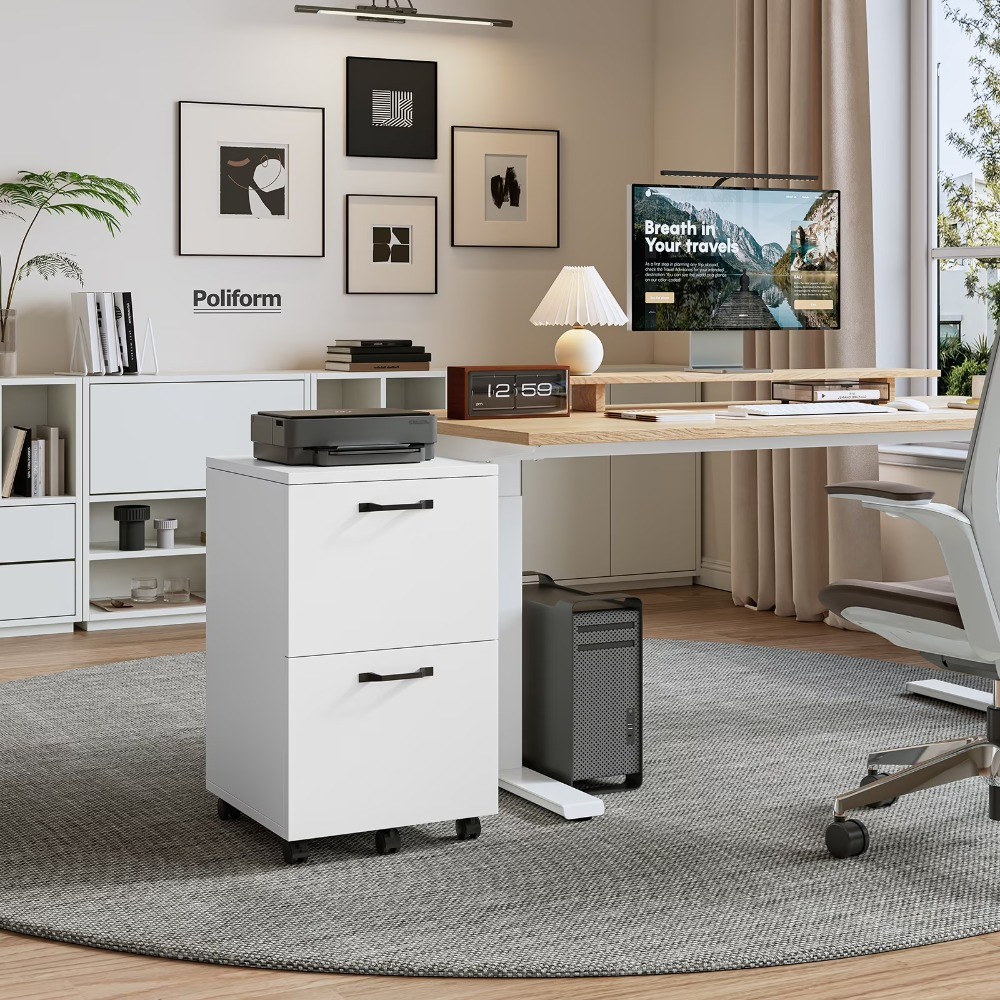 2-Drawer Rolling File Cabinet with Lockable Wheels, Printer Stand