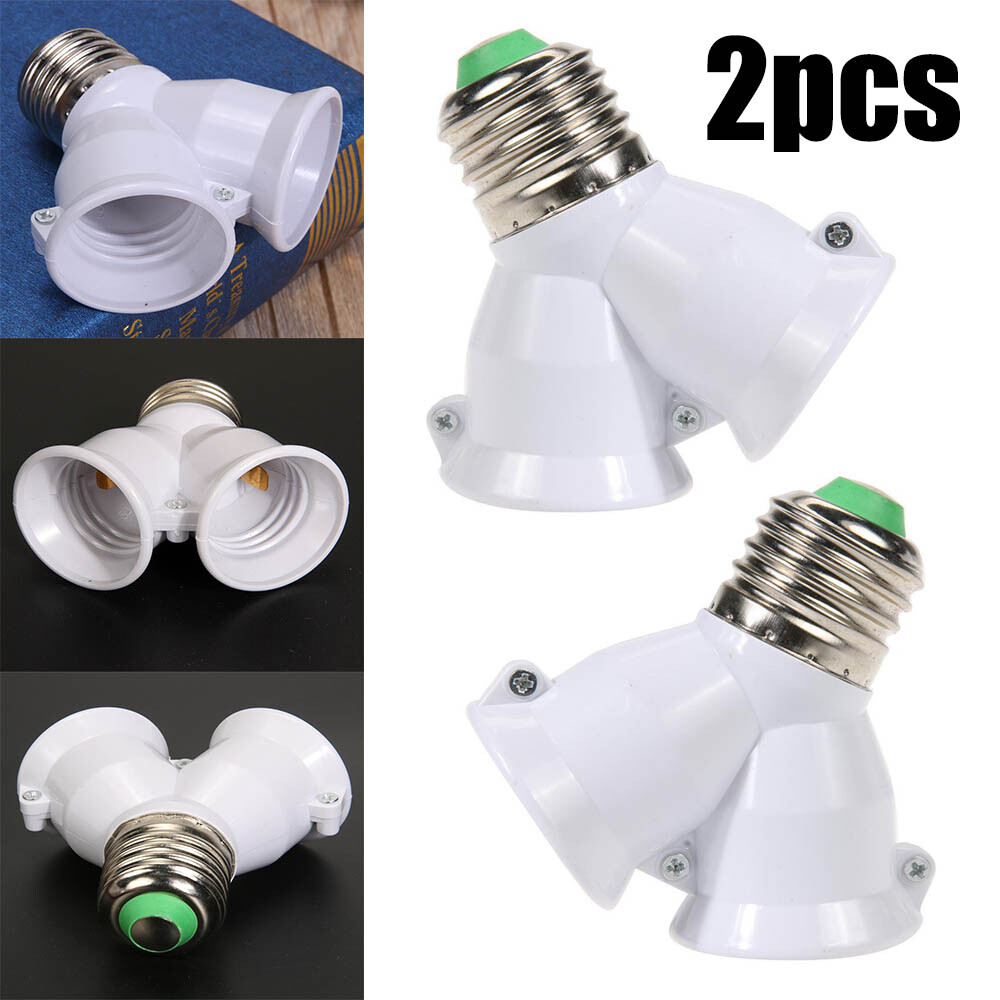 2 in 1 E27 Lamp Socket Splitter Adapter Light Double Y Bulb Base Stand Holder 2X