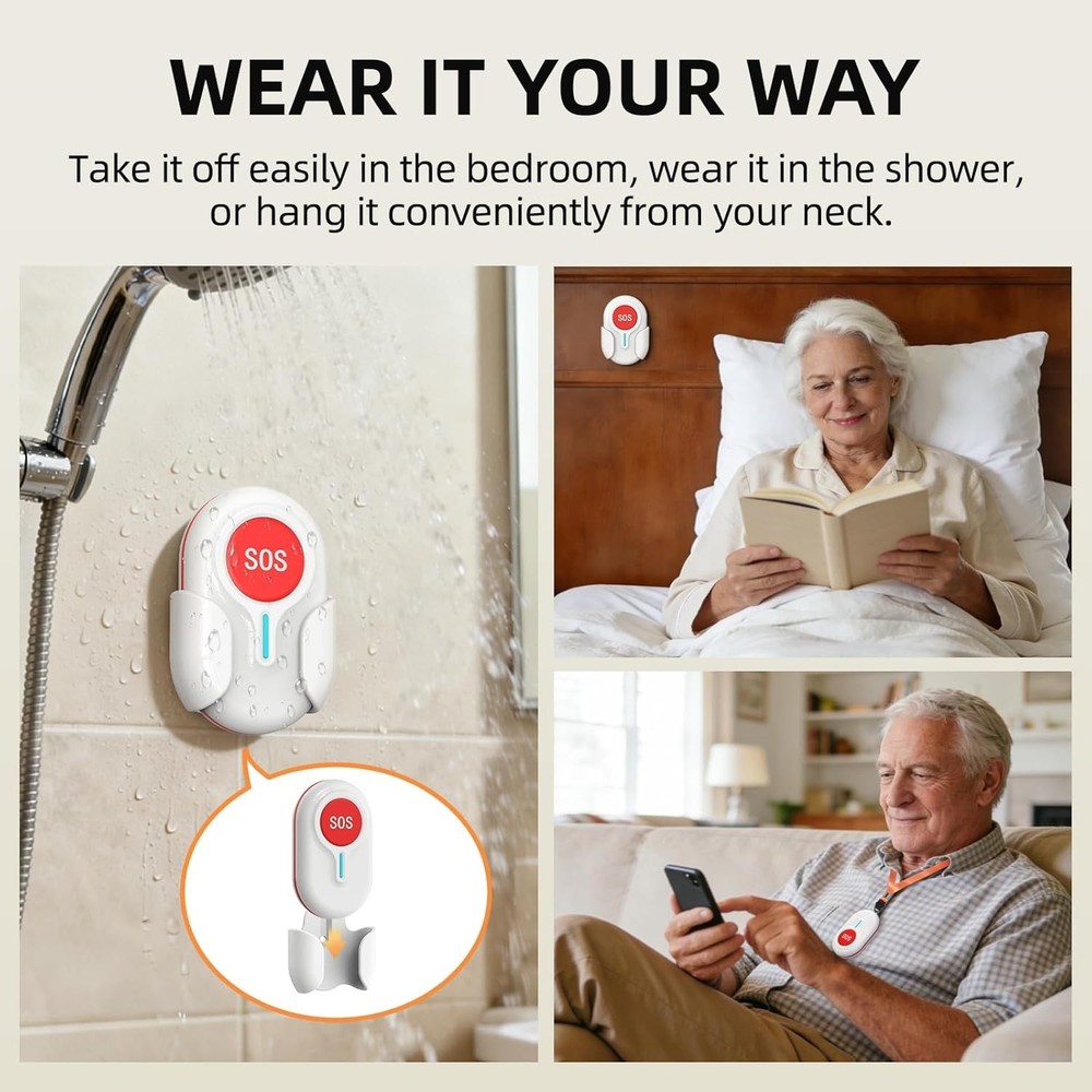 Vibration Call Bell System - 2 Waterproof Buttons, Expandable Caregiver Solution