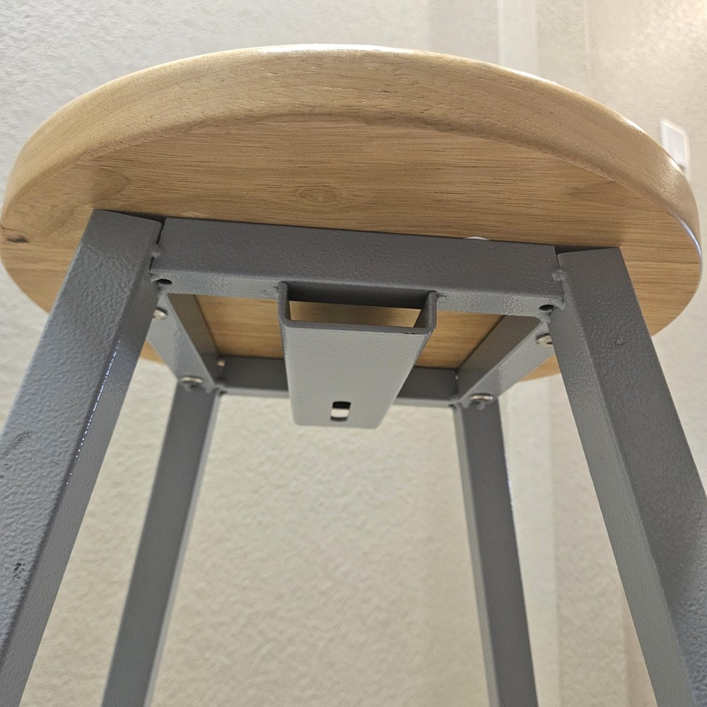 Science Lab Stool, Solid Wood Seat & Steel Frame Adjustable, Gray