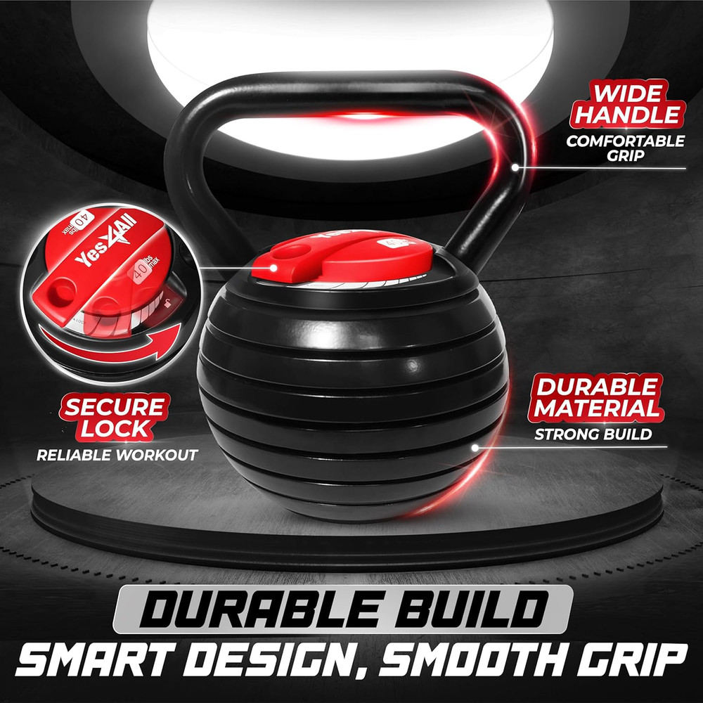 Adjustable Kettlebell Set, 20–40 LB Weight Set, Solid Cast Iron Handle with Spac