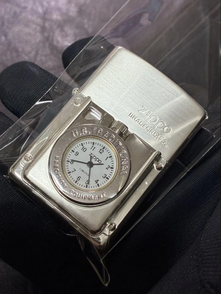 Zippo Timelight Dial White Silver One Sided Processing Lighter Regular Japan