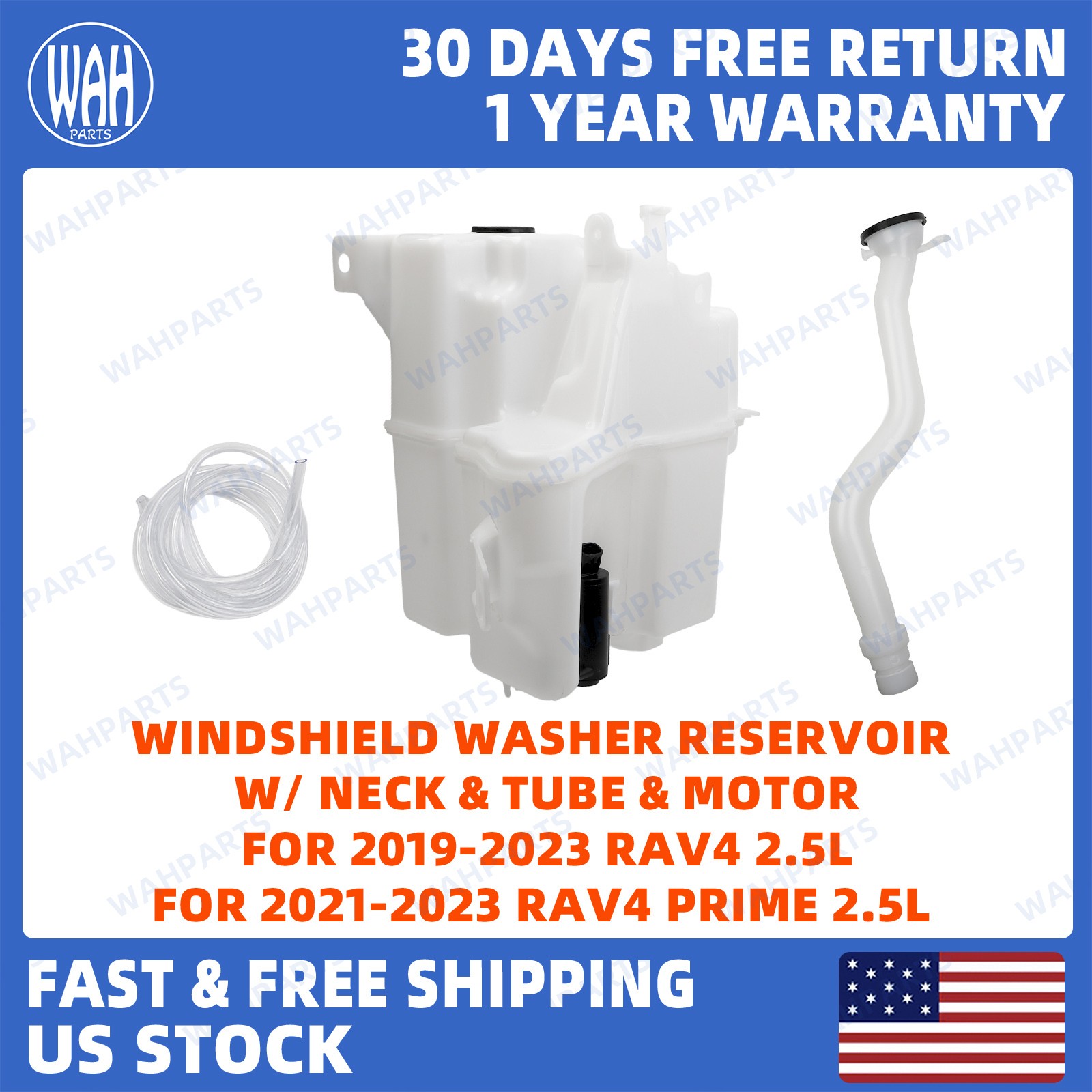 For 2019-2023 Toyota RAV4 Windshield Washer Reservoir Tank W/ Tube & Motor