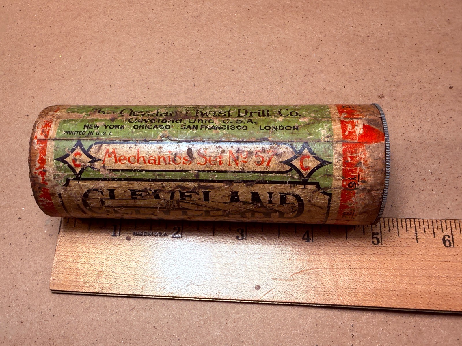 CLEVELAND Ohio TWIST DRILL CO. WOOD STORAGE INDEX Mechanics Set No. 57 TUBE ONLY