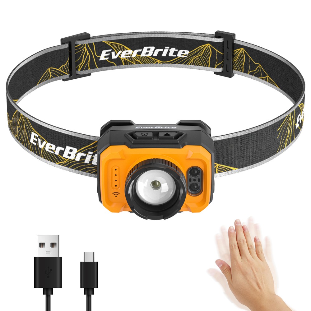 Rechargeable Headlamp 600 Lumen 4Modes w/Motion Sensor&Memory Function-Orange