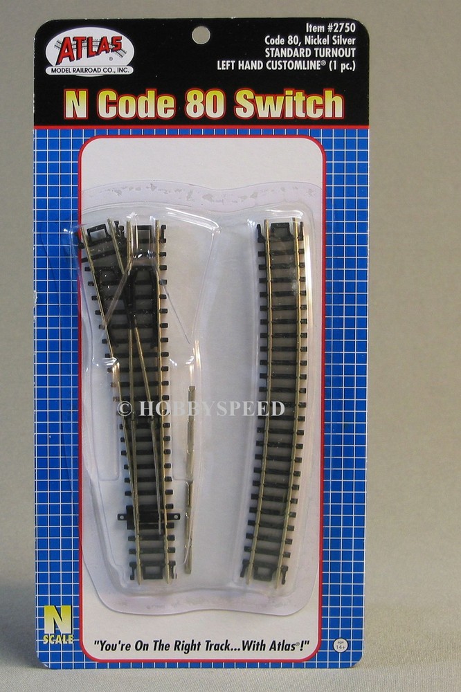 ATLAS N SCALE CODE 80 STANDARD LEFT HAND SWITCH TRAIN TRACK SECTION 19" ATL2750