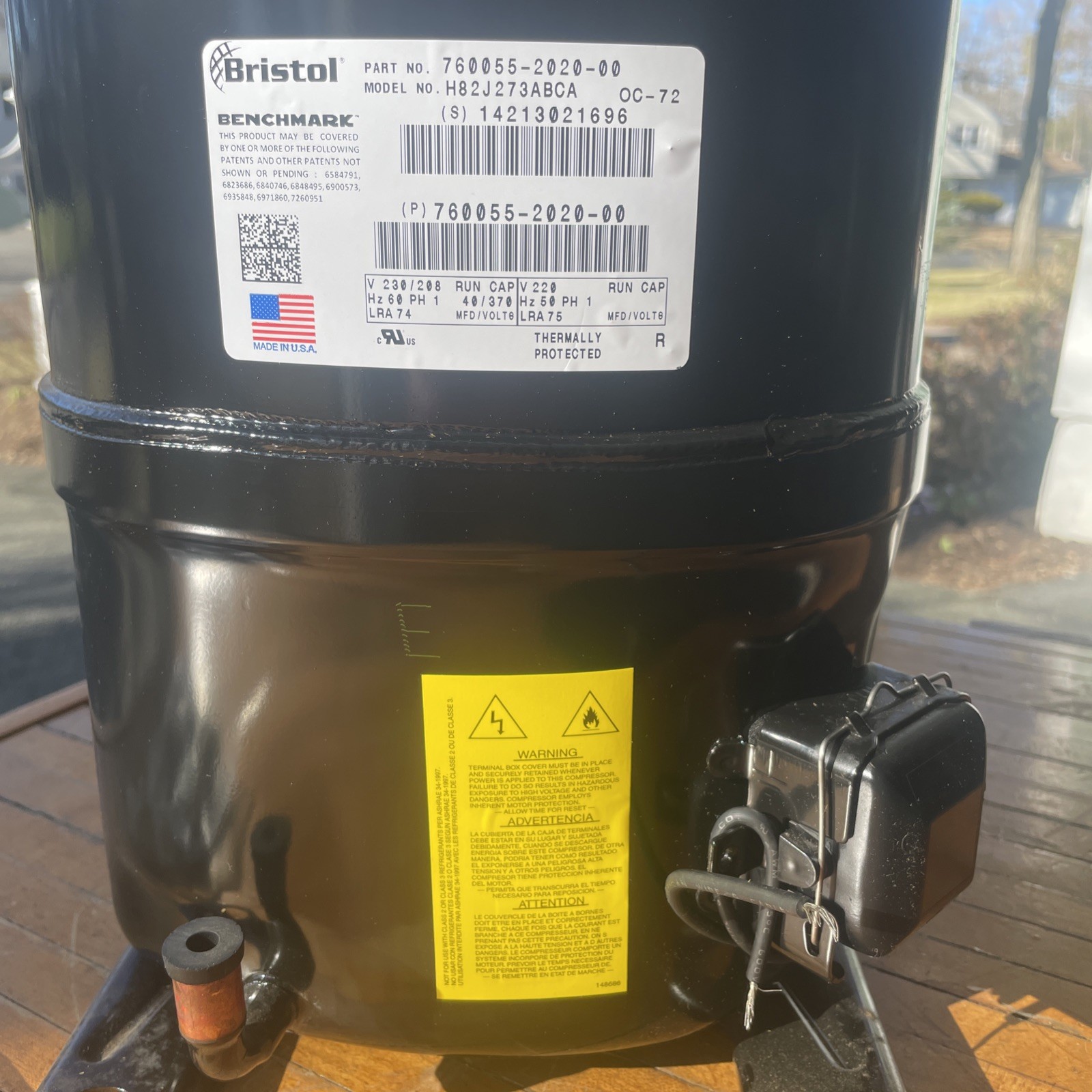 BRISTOL H82J273DBVA 2.5 TON AC/HP HIGH TEMP RECIP COMPRESS/W HEATER (198508)