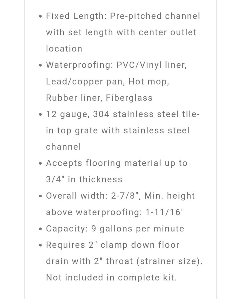 Infinity DrainFX Series Fixed Length 48" Complete KitFXTIF 6548 SB