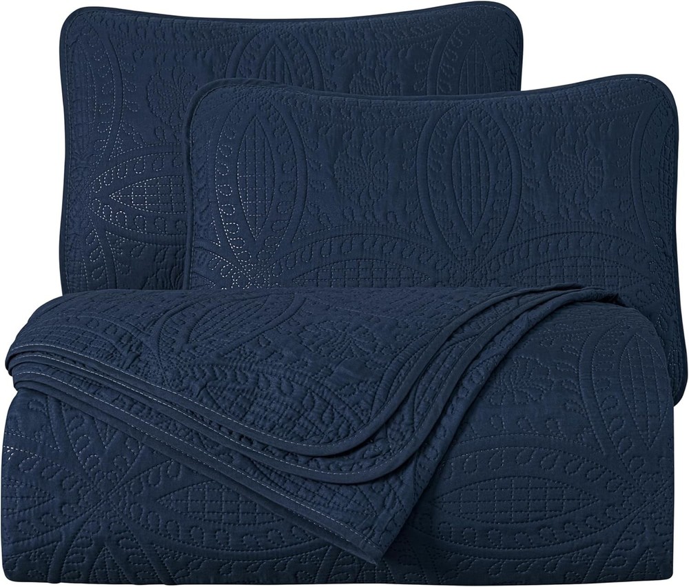 3-Pc Oversized Bedspread Coverlet Set Queen Bedding 100% Microfiber Polyester