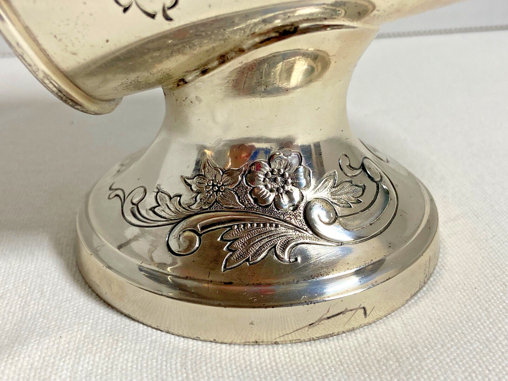 Vintage Silver Plate Ornate Floral Etching Pedestal Sugar Scoop Scuttle W/Scoop