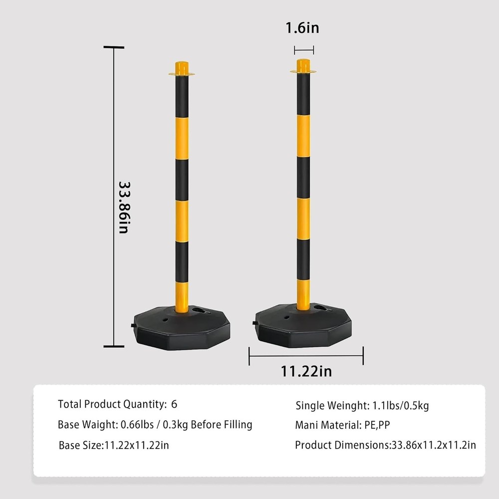 Adjustable Traffic Delineator Post Cones, 6 Pack