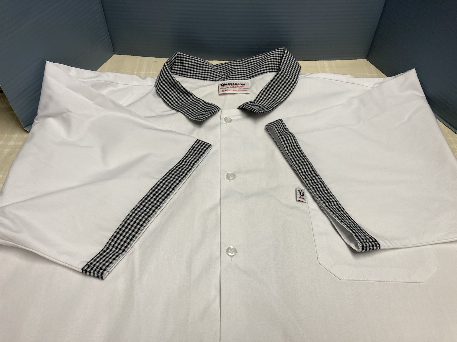 Uncommon Threads Kitchen Chef Shirt White With Black & White Collar/Cuff 2XL