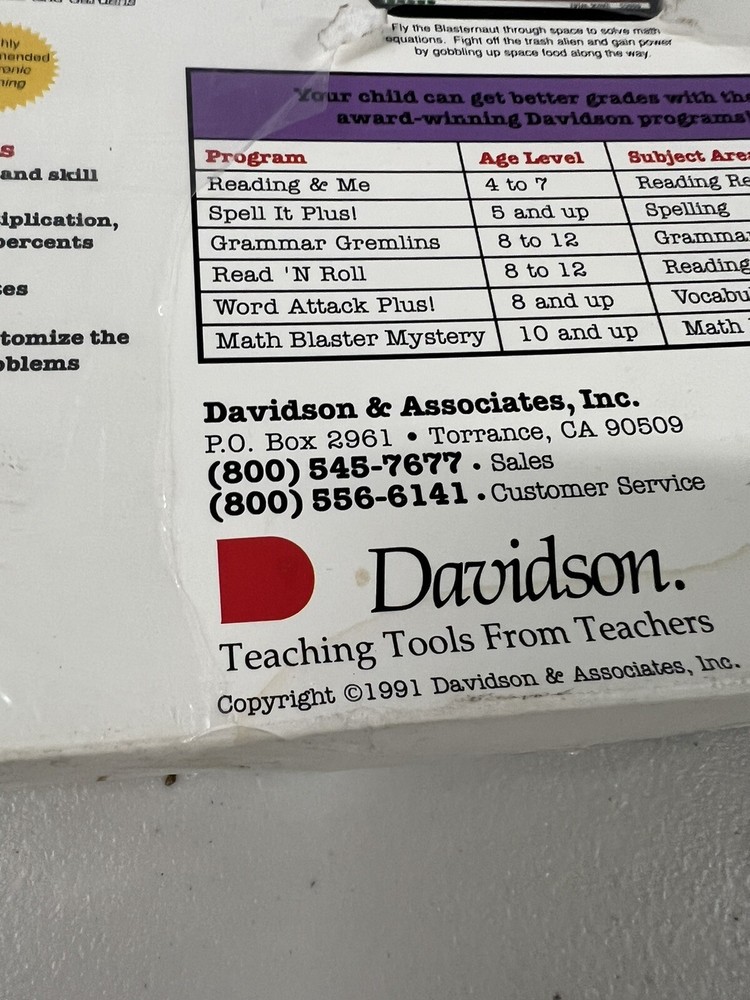 Math Blaster 1991 Software Davidson Math Blaster Software New PC Floppy Disk