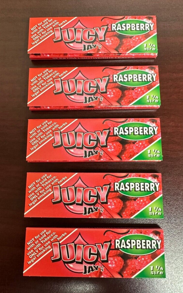 Juicy Jays 1 1/4 RASPBERRY Cigarette Rolling Papers -5 PACKS