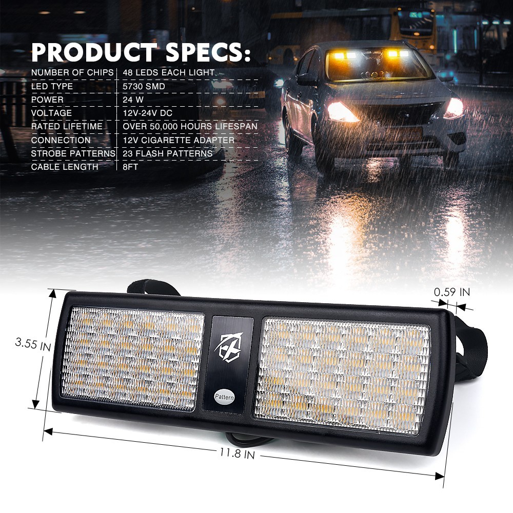 Hazard Warning LED Strobe Bundle Amber White Roof Magnet Windshield Visor Light