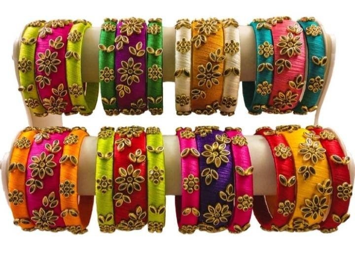 Silk Thread Bangles Handmade Kundan 6 Bangles
