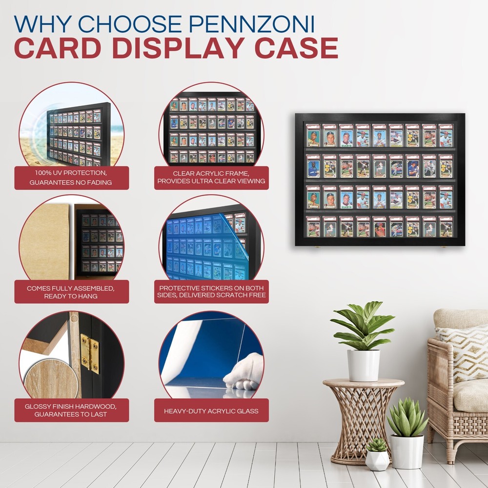 Black Finish 36 Horizontal Graded Baseball Card display Case DEEP