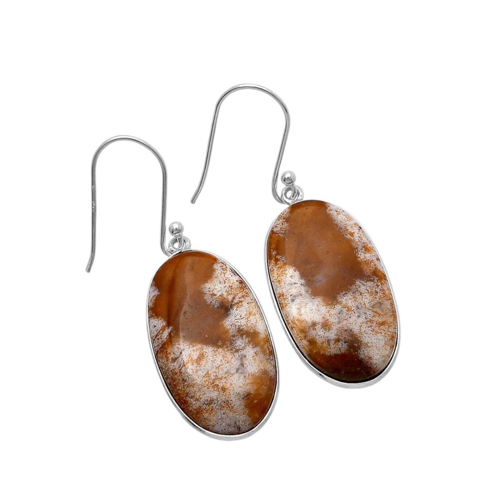 Red Moss Agate Solid 925 Sterling Silver Earrings