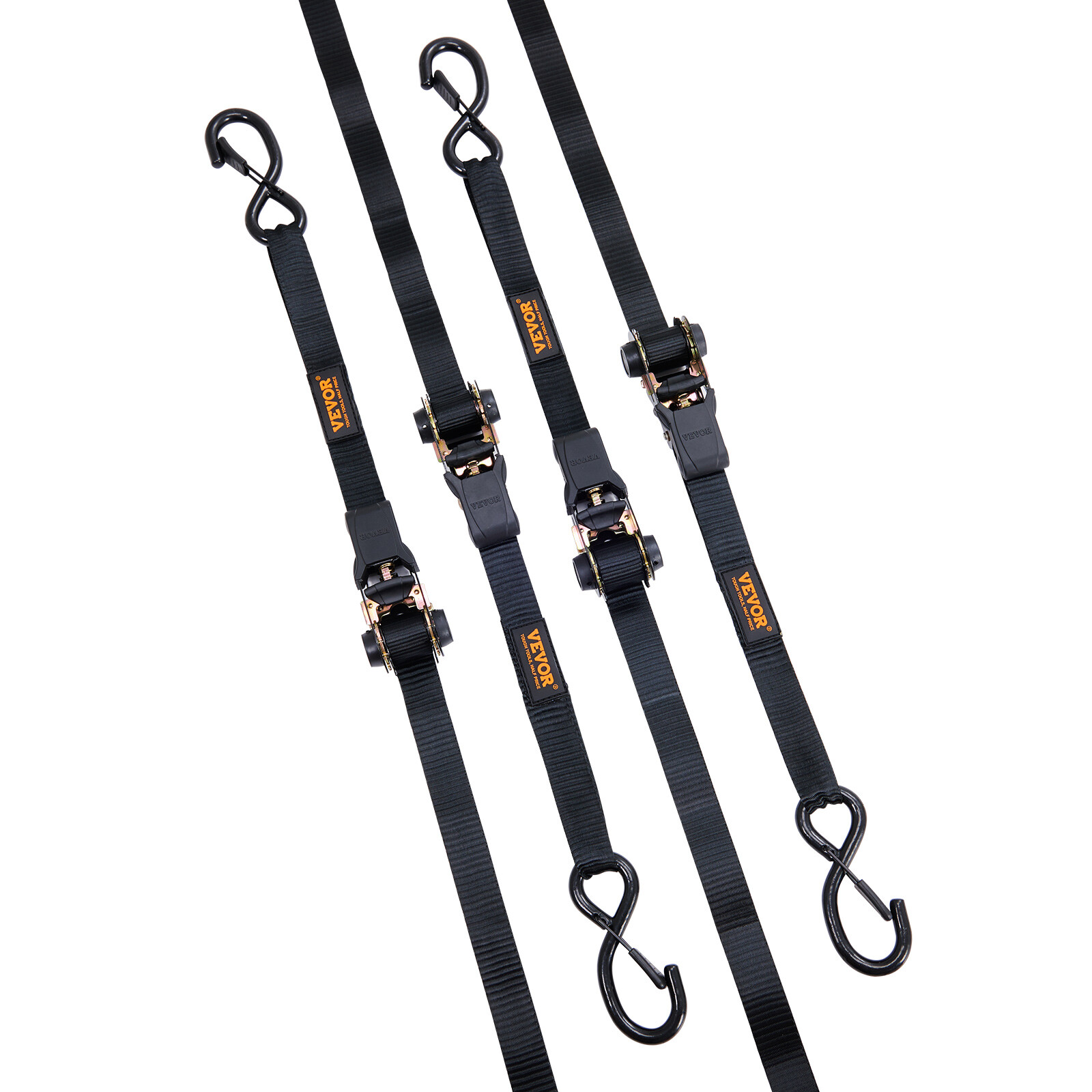 VEVOR 4 Pack 1"x 15' Ratchet Straps Tie Down Straps Heavy Duty w/ S-Hooks