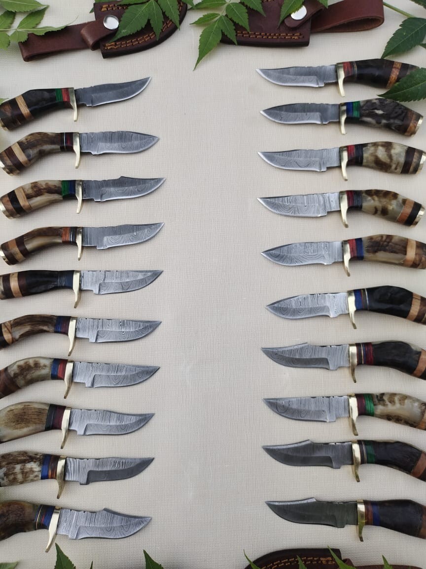 Lot of 20 HANDMADE DAMASCUS STEEL SKINNER HUNTING KNIVES 6inch
