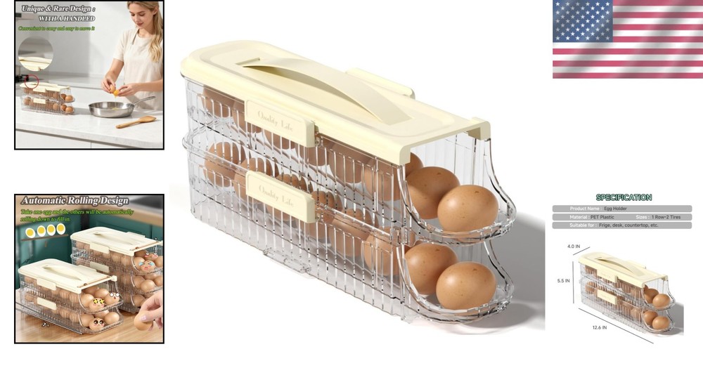 Stackable 2-Tier Egg Storage Container with Freshness Tracker - 8 Eggs Capacity