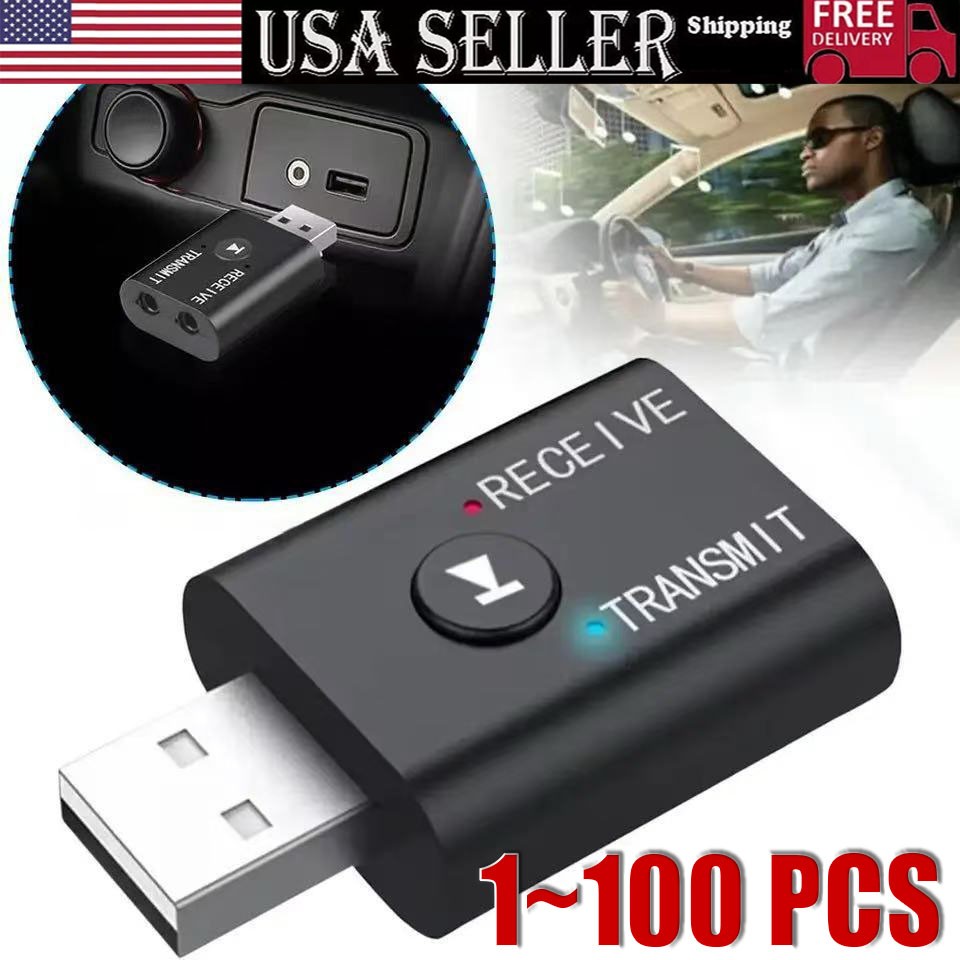 Bluetooth 5.0 2in1 Transmitter Receiver Car Wireless Audio Adapter USB 3.5mm lot