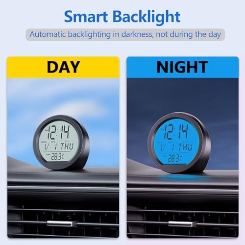Timloon Car Dashboard Clock with Automatic Backlight at Night, Solar-Powered,
