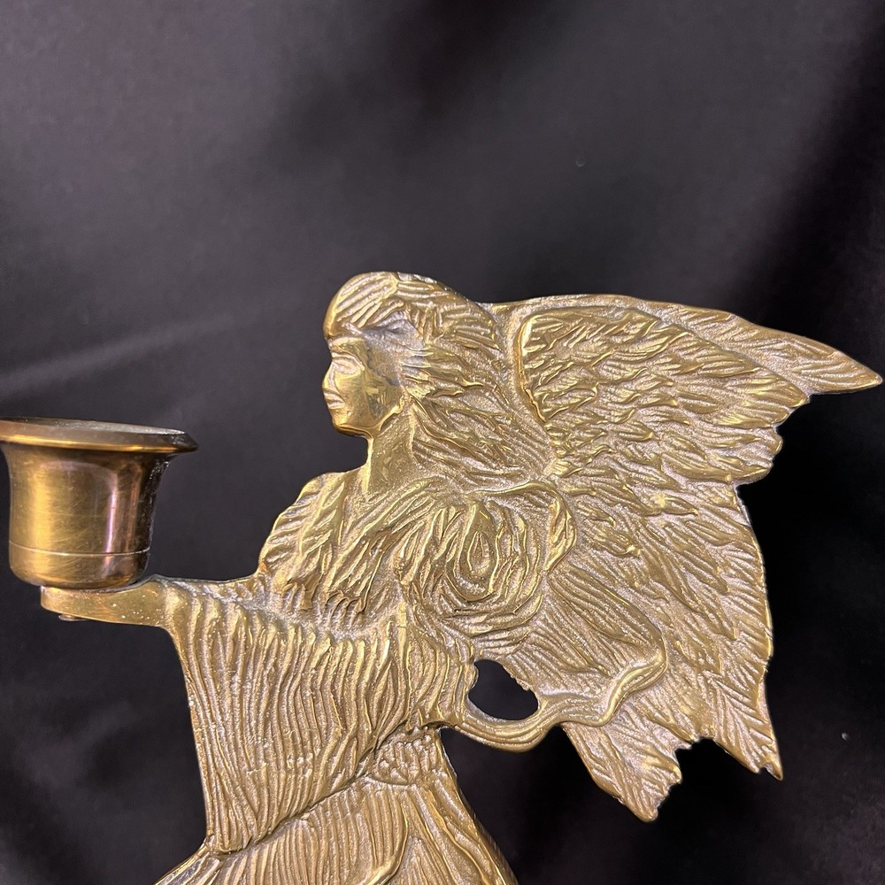 Solid Brass Angel Candle Candlestick Holder, Double Sided, 9-inch
