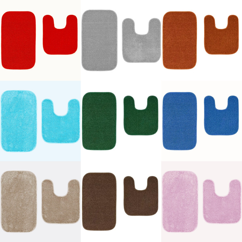 NEW 2PC SOLID COLOR BATHROOM BATH MAT CONTOUR RUG SET MUITIPURPOSE #26