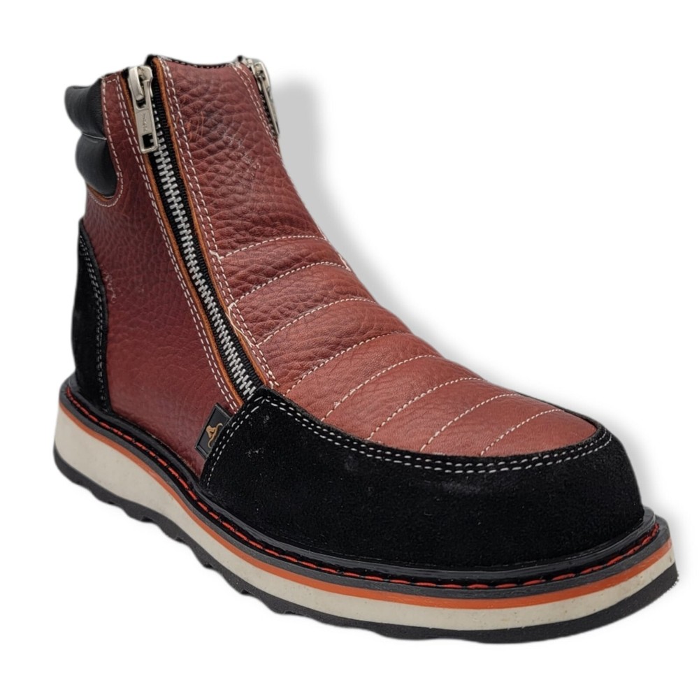 Men Double Zipper Genuine Leather Work Boot