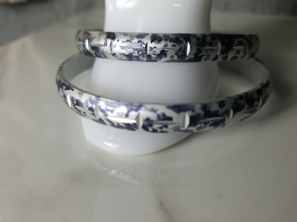 Two BLACK GRAY & WHITE Bangle Bracelets