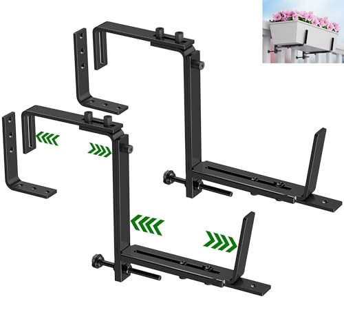 2PCS Adjustable Planter Box Brackets, Brackets for Window Set of 2 - Black