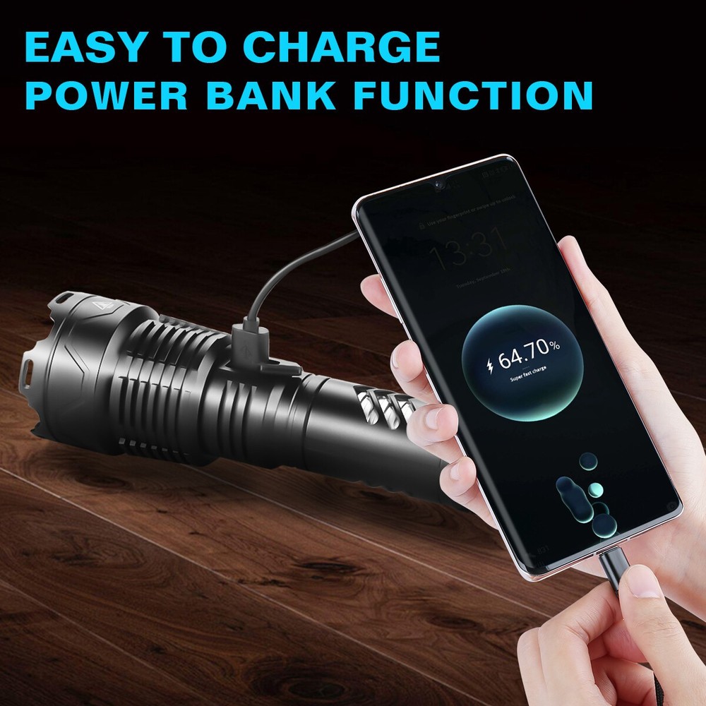 Super Bright 9000000Lumen XHP160 LED Flashlight Rechargeable High Powerful Light