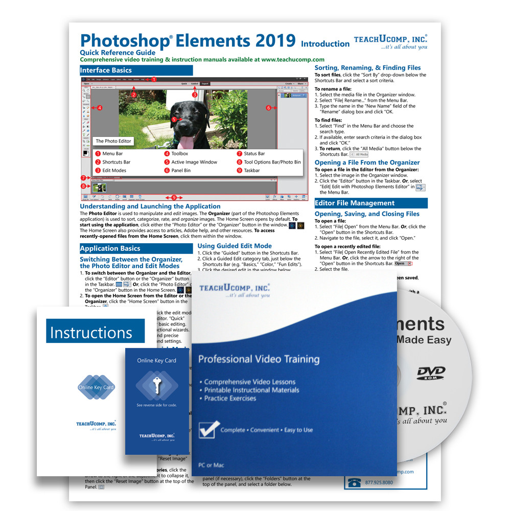 New PHOTOSHOP ELEMENTS 2019 DELUXE Training Tutorial & Quick Reference Guide
