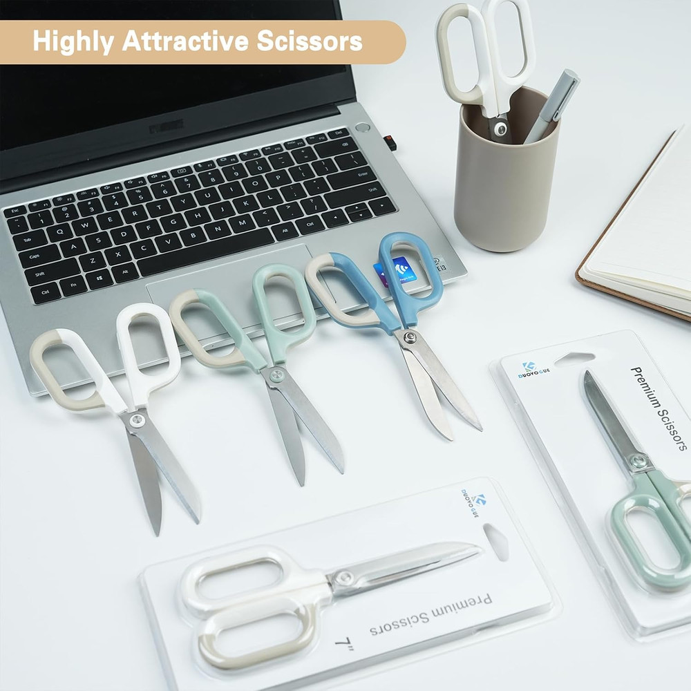 White Office Scissors with Comfort-Grip Handles, Cute scissors, Sharp Craft S...