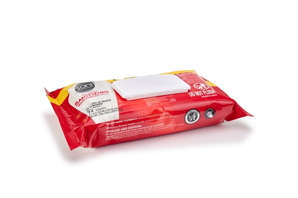 2 Pack SANI Professional No-Rinse Sanitizing Multi-Surface Wipes Softpack